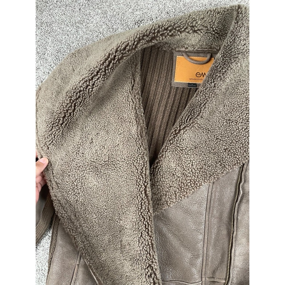 Emu Jacket Womens Small Sweater Moto Sheepskin Wool Australia Full Zip Stretch - Picture 4 of 8